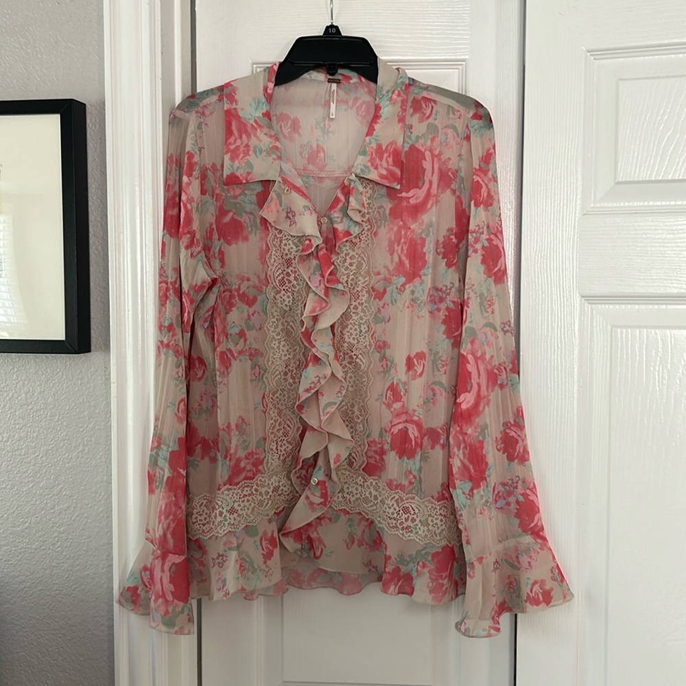 Free People airy & colorful boho blouse L